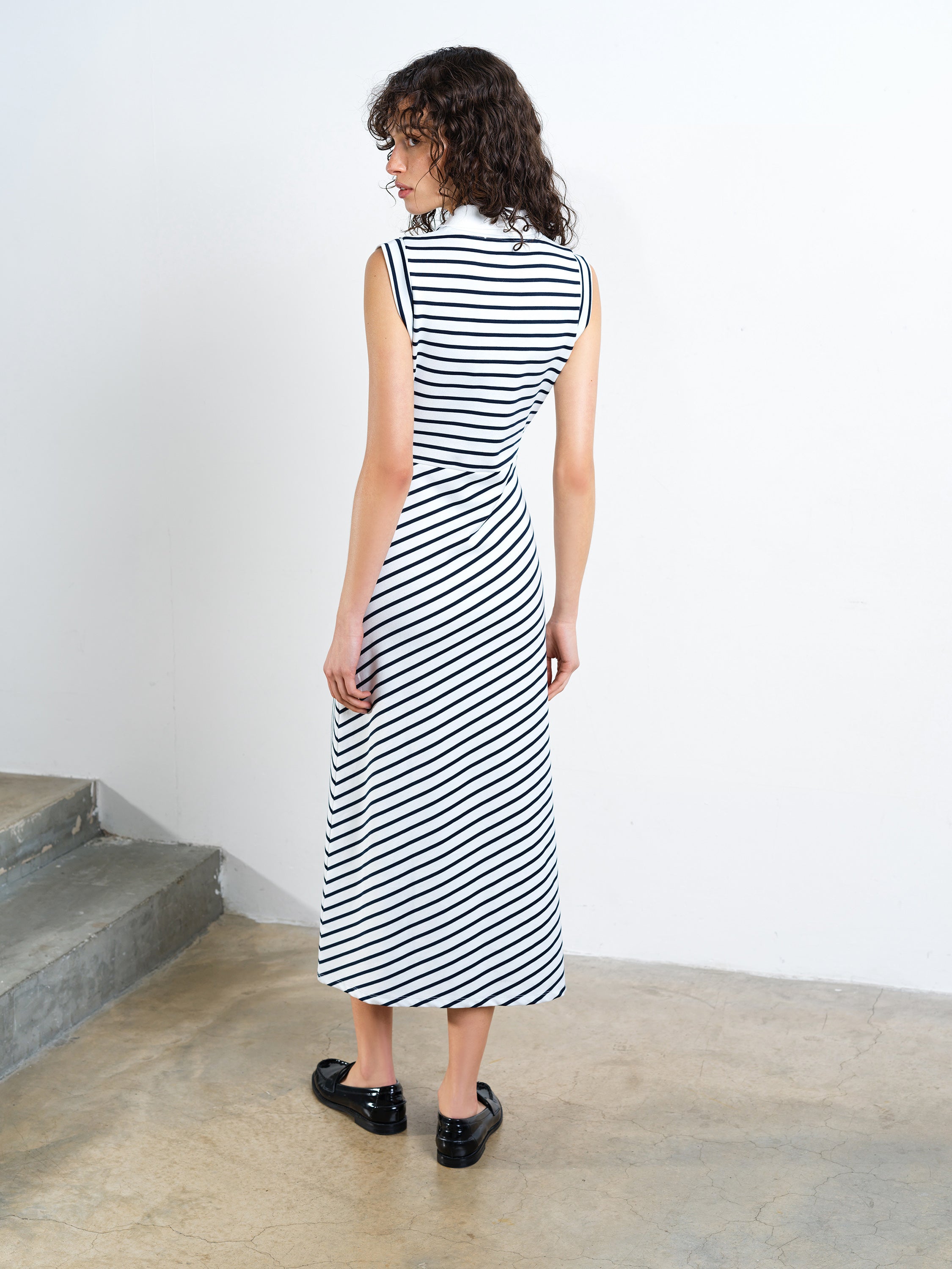 Tommy Monochrome Striped Sleeveless Polo Midi Dress