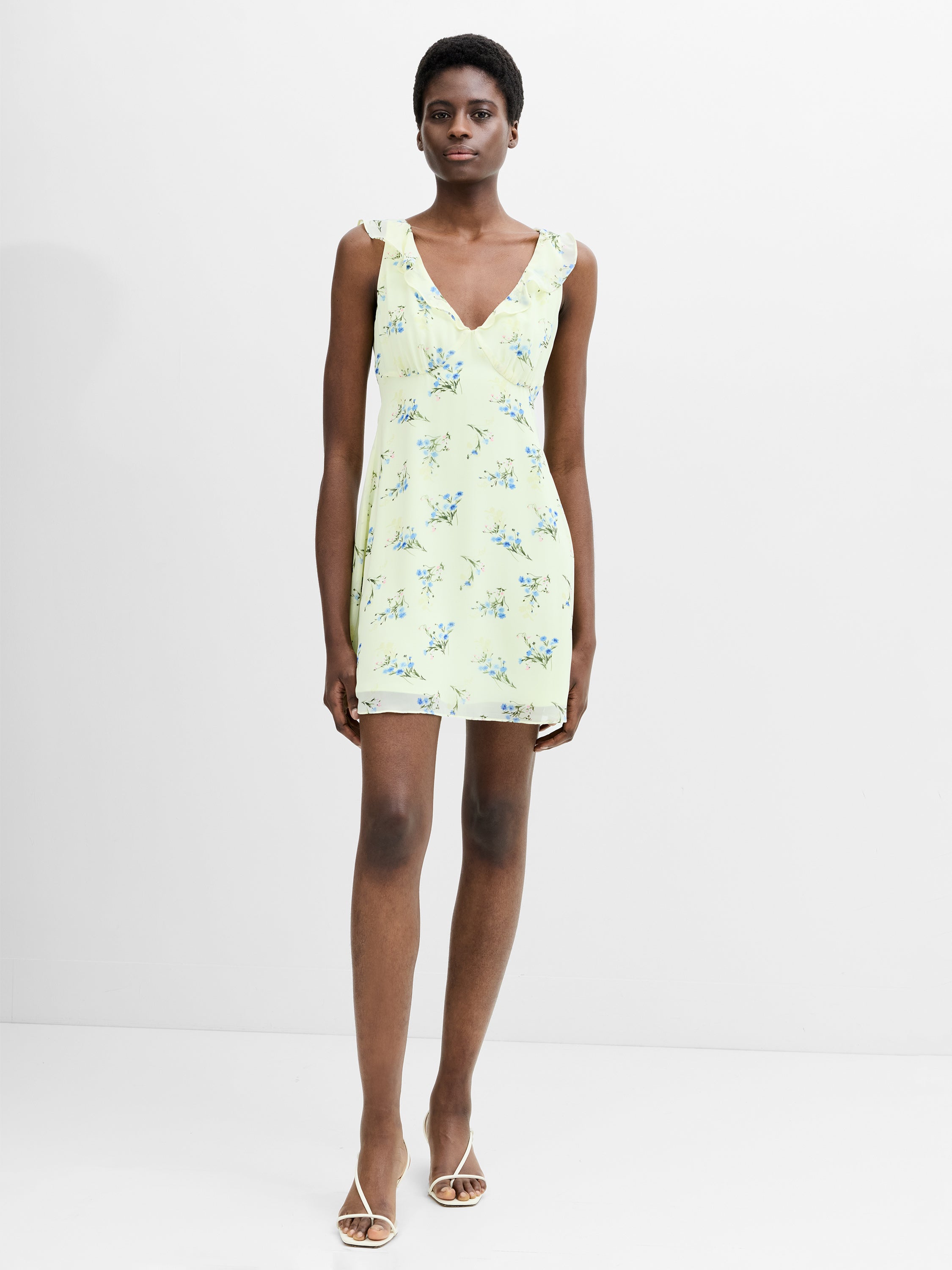 Marina Silky Floral Pastel Green Mini Dress