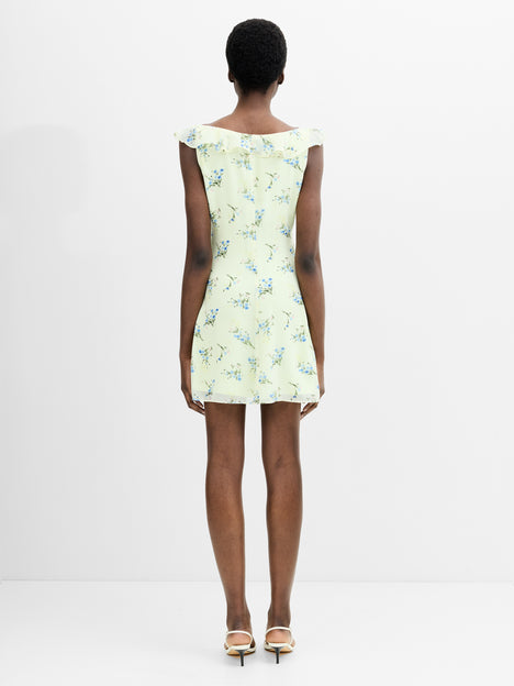 Marina Silky Floral Pastel Green Mini Dress
