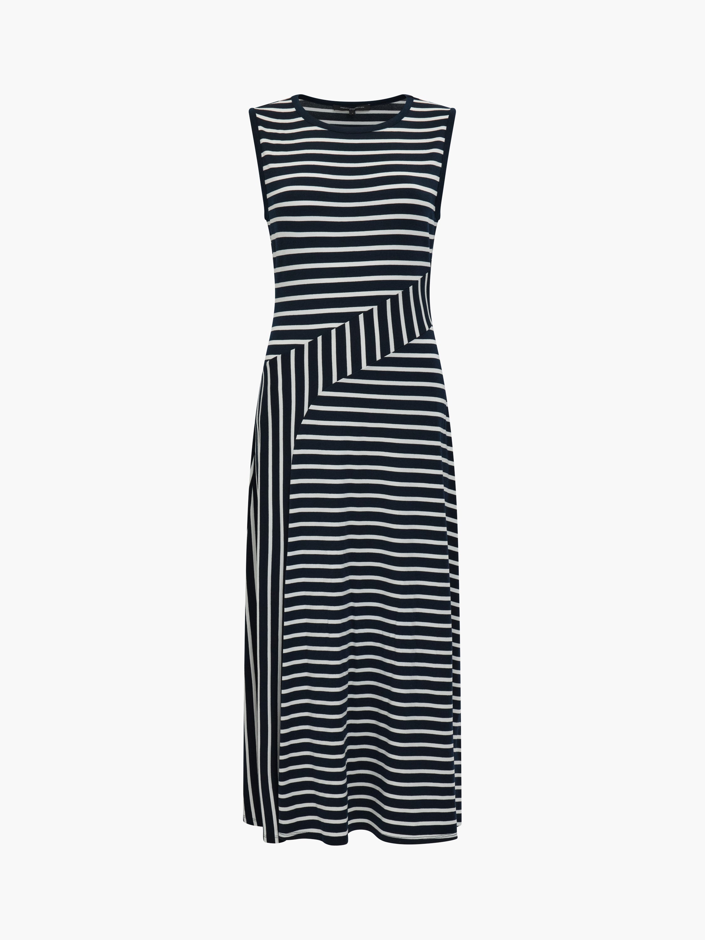 Kyra Jersey Monochrome Striped Sleeveless Midi Dress