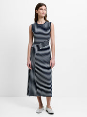 Kyra Jersey Monochrome Striped Sleeveless Midi Dress