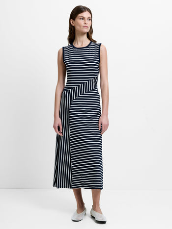 Kyra Jersey Monochrome Striped Sleeveless Midi Dress