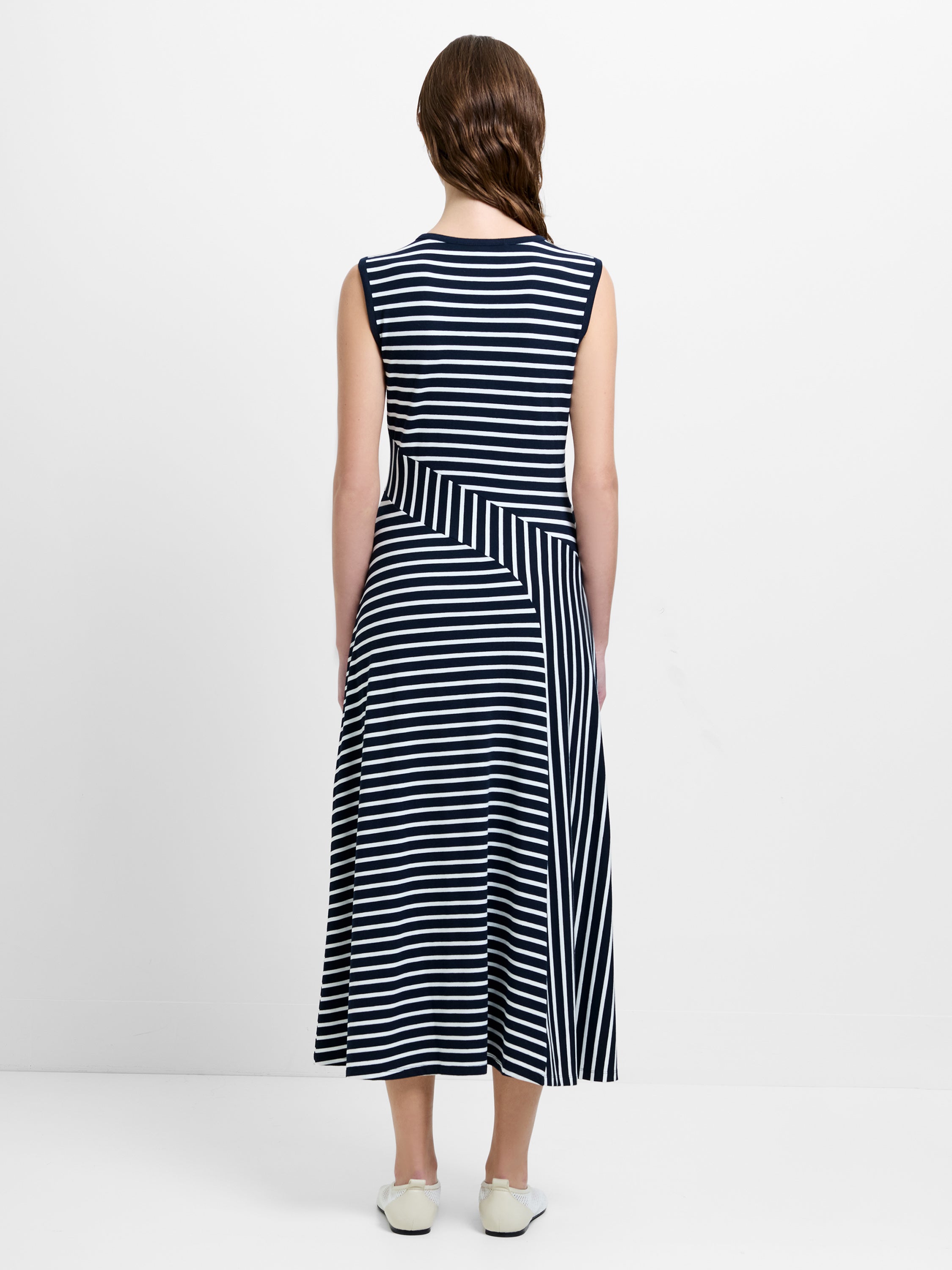 Kyra Jersey Monochrome Striped Sleeveless Midi Dress