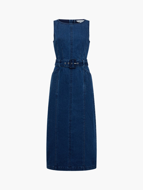 Arywoode Denim Sleeveless Belted Midi Dress