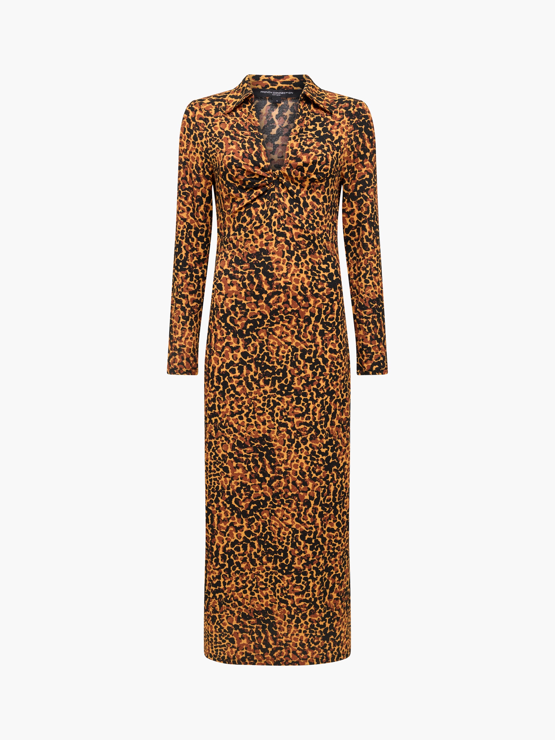 Lottie Textured Leopard Print V Neck Midi Dress