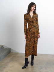 Lottie Textured Leopard Print V Neck Midi Dress