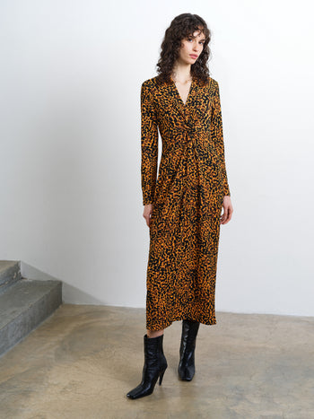 Lottie Textured Leopard Print V Neck Midi Dress
