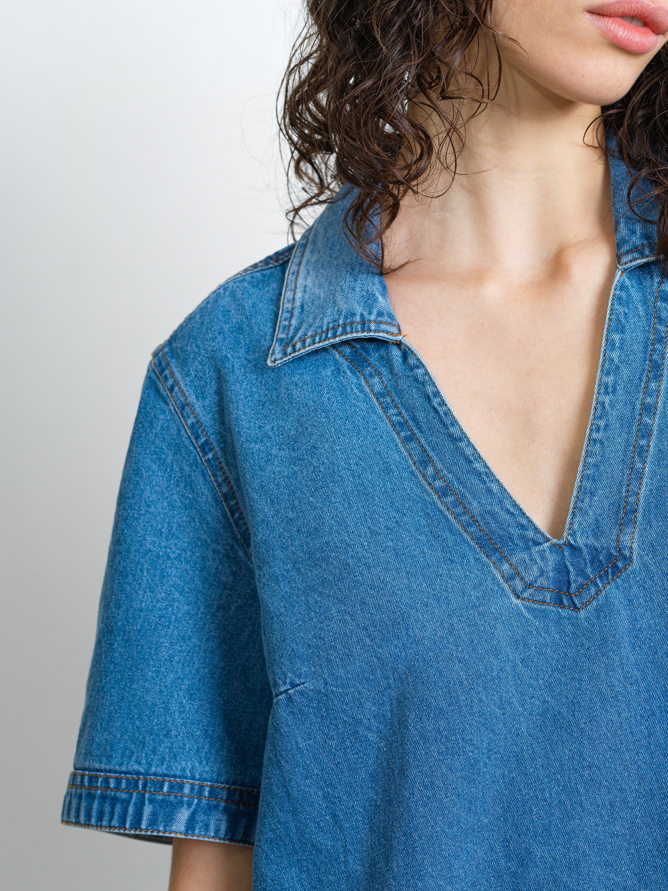 Archie Blue Denim Patch Pocket Short Sleeve Mini Dress