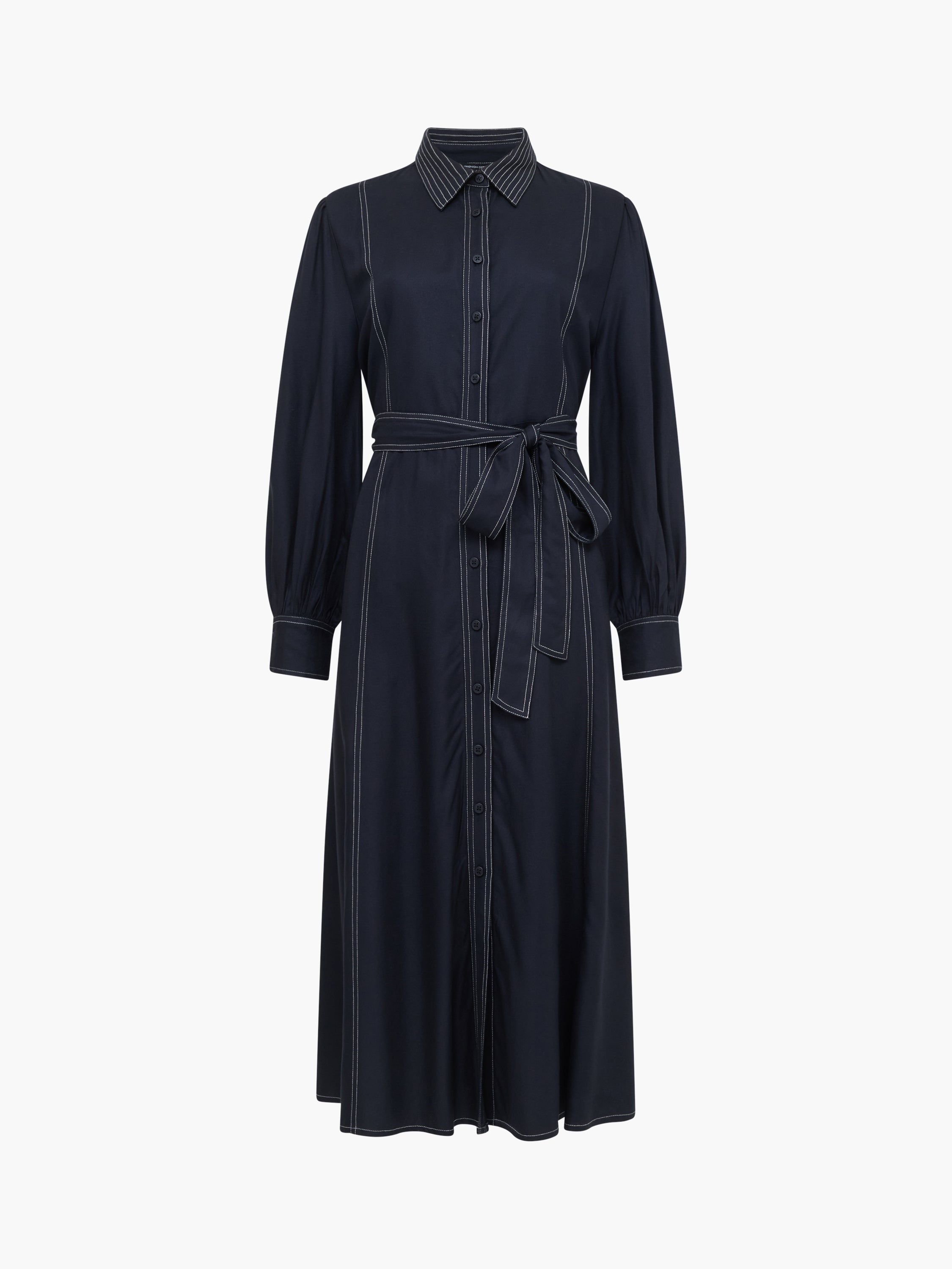 Viscose Twill Contrast Stitching Black Shirt Dress