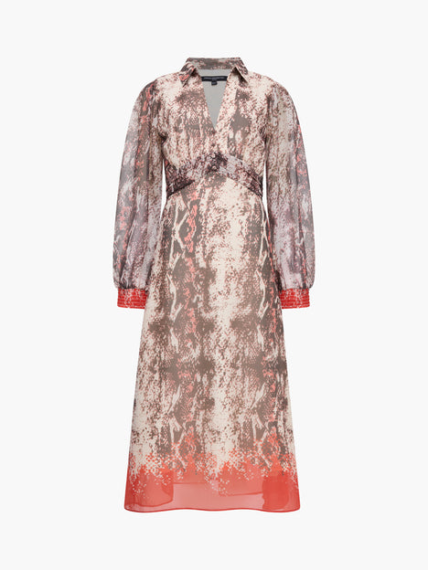 Adele Chiffon Snakeskin Print Midi Dress