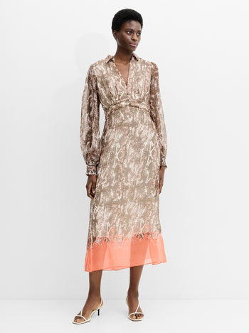 Adele Chiffon Snakeskin Print Midi Dress