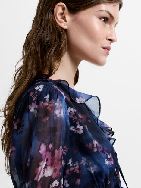 Clara Floral V Neck Puff Sleeve Midi Smock Dress