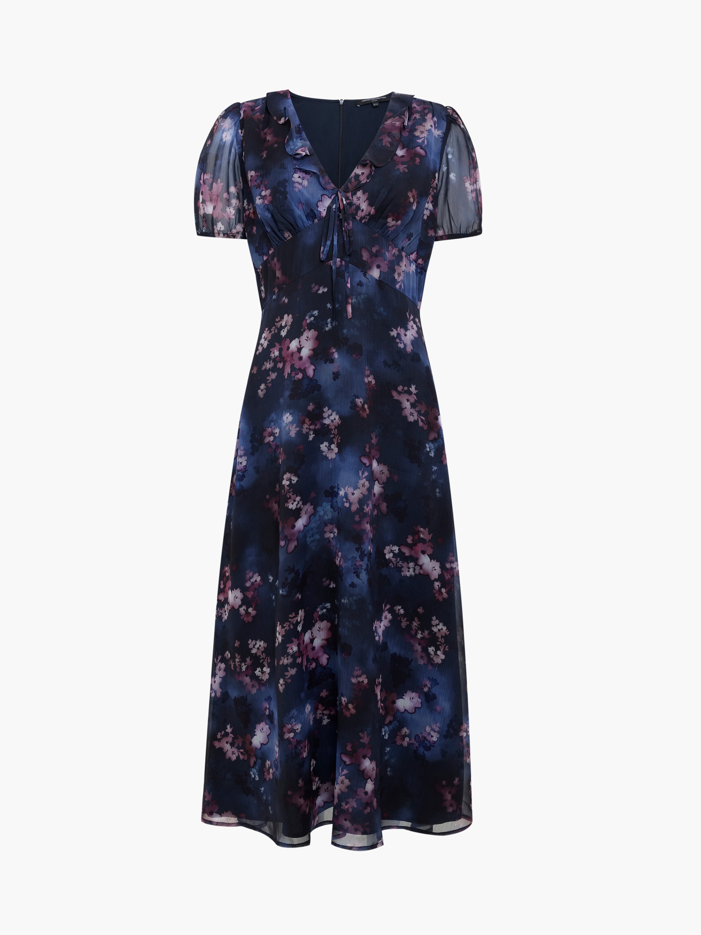 Clara Floral V Neck Puff Sleeve Midi Smock Dress