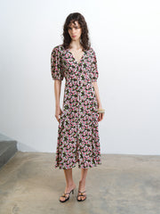 Molly Eco Puff Sleeve Floral Midi Tea Dress