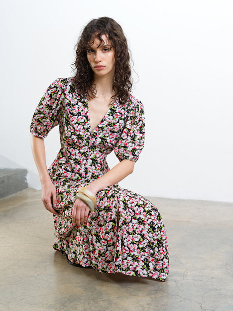 Molly Eco Puff Sleeve Floral Midi Tea Dress