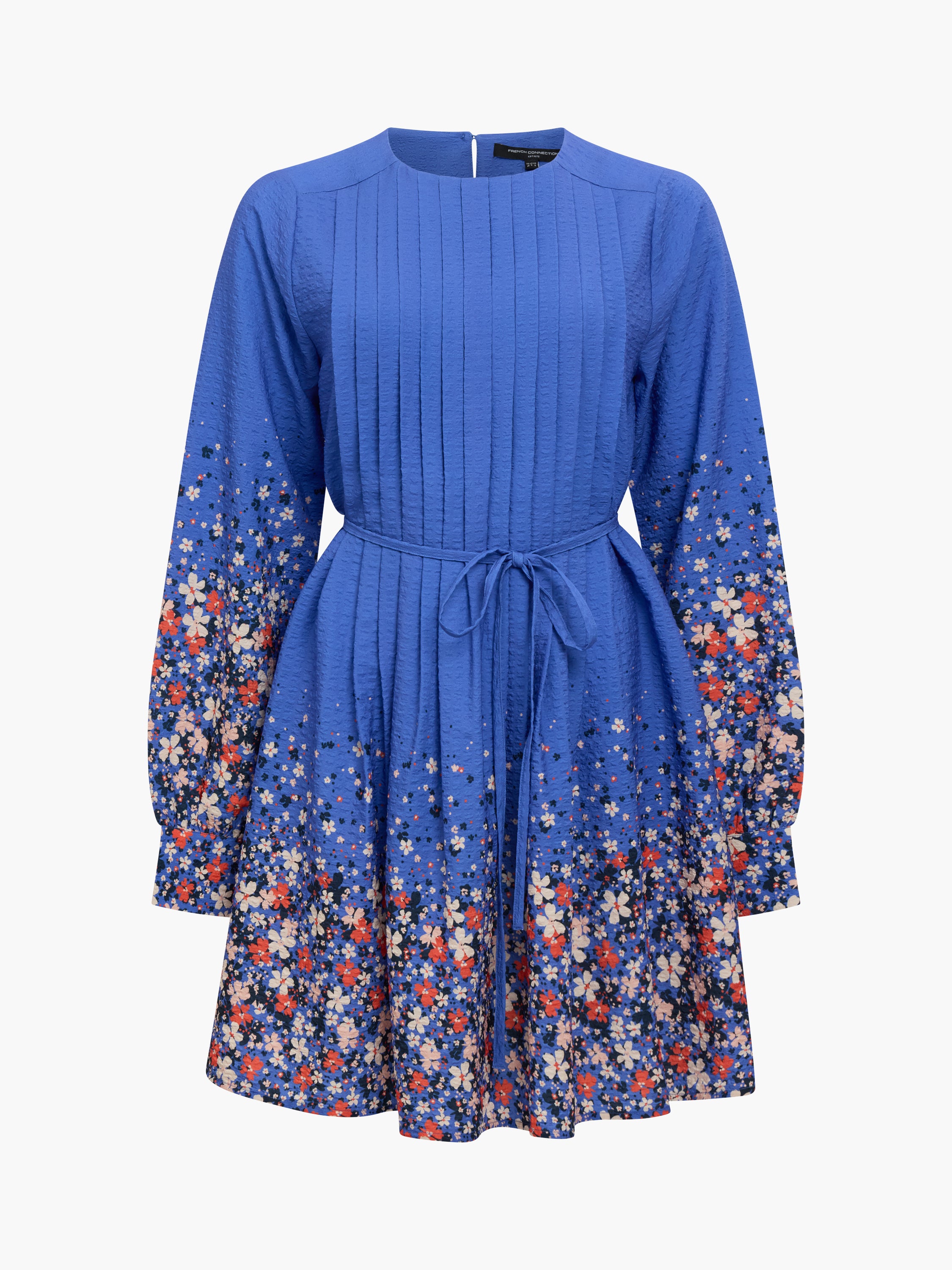 Lucy Pintuck Belted Blue Floral Mini Smock Dress