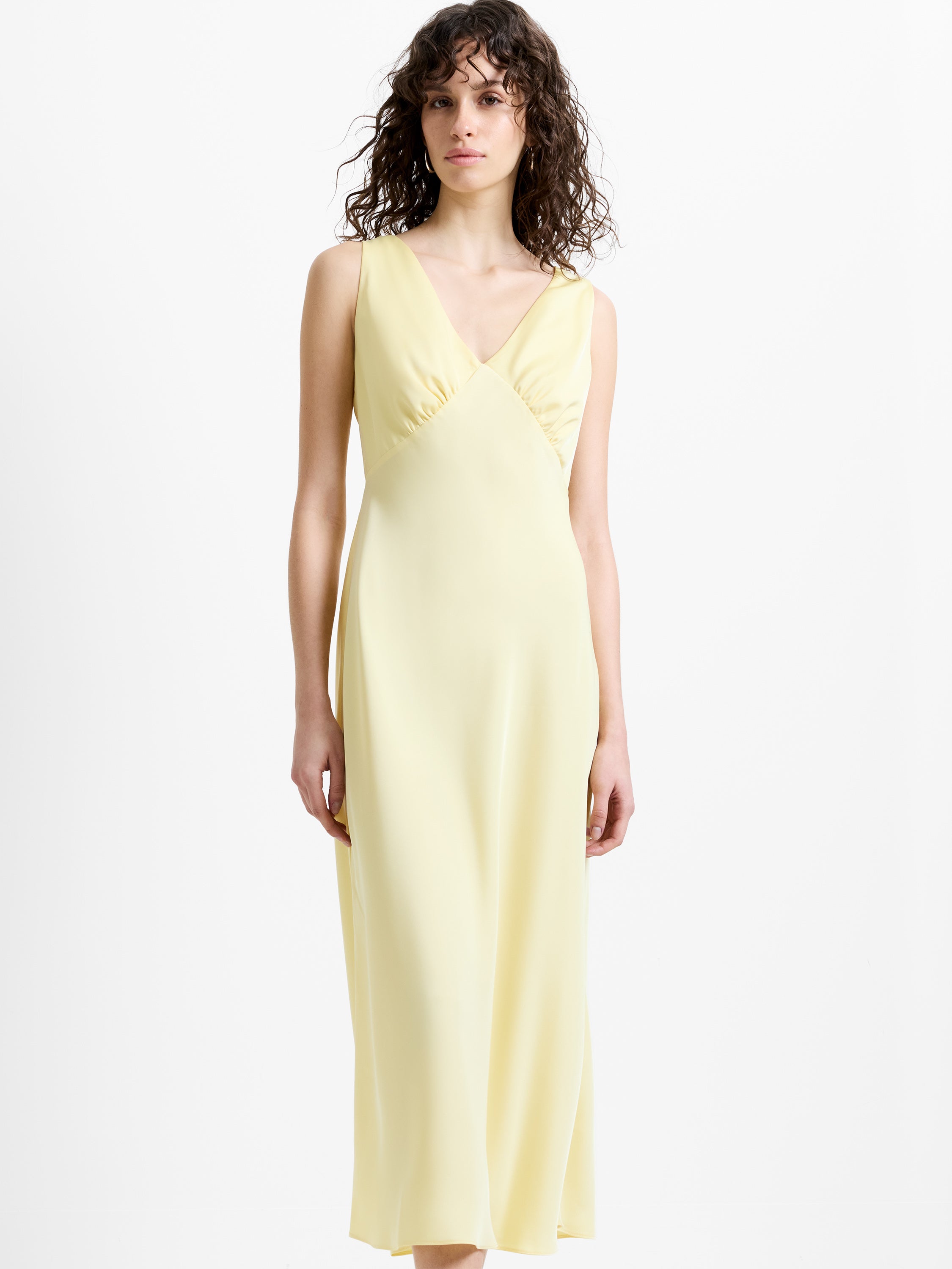 Bernice Satin Twill Butter Yellow Midi Slip Dress
