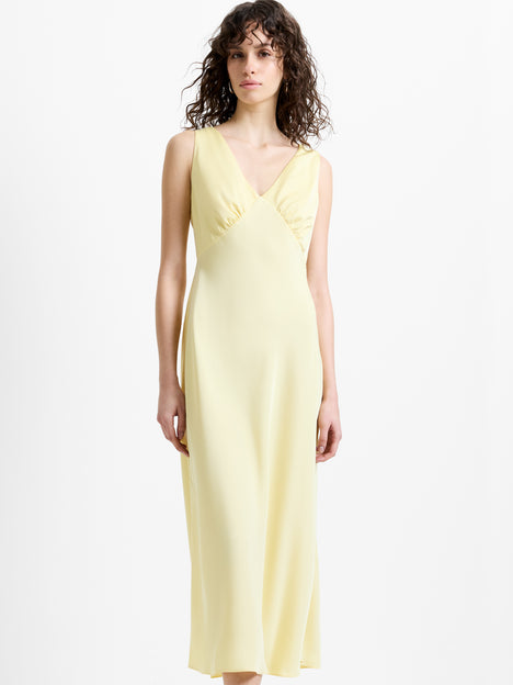 Bernice Satin Twill Butter Yellow Midi Slip Dress