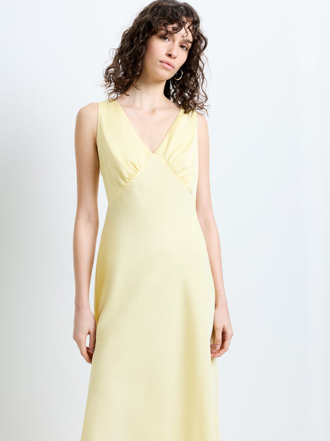 Bernice Satin Twill Butter Yellow Midi Slip Dress