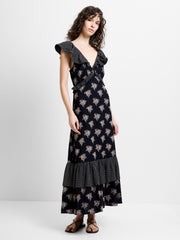 Millie Cotton Ruffle Floral Spot Printed Maxi Dress
