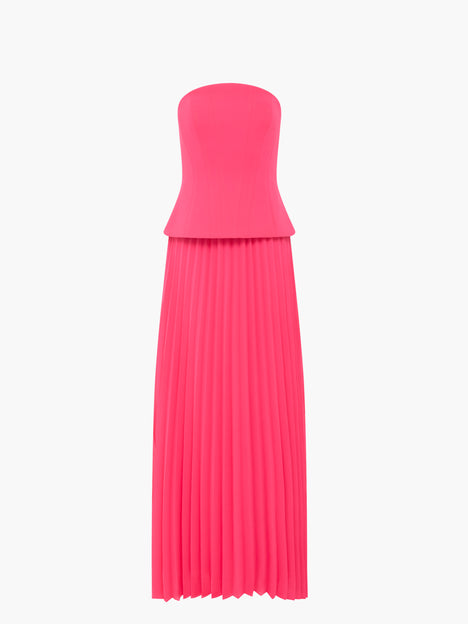 Tiana Corset Pleated Pink Maxi Dress
