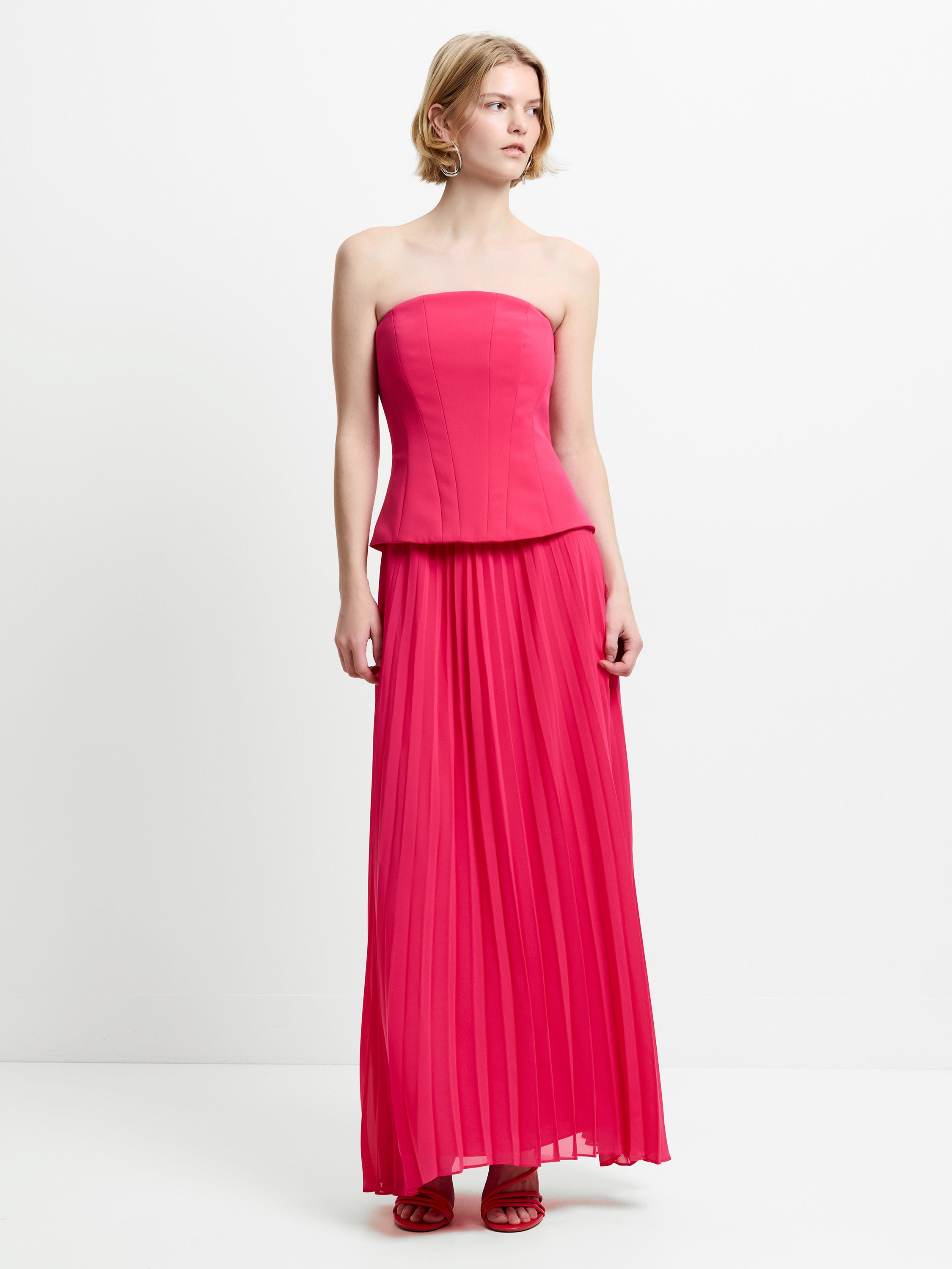 Tiana Corset Pleated Pink Maxi Dress