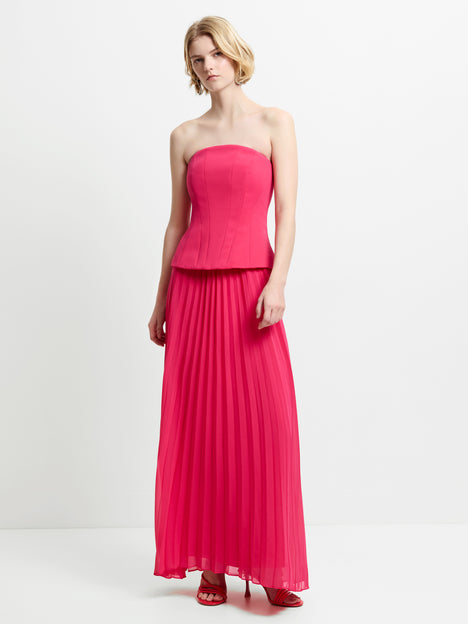 Tiana Corset Pleated Pink Maxi Dress