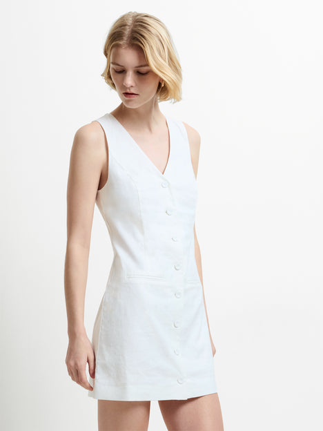 Aspen Linen Sleeveless White A-Line Mini Dress
