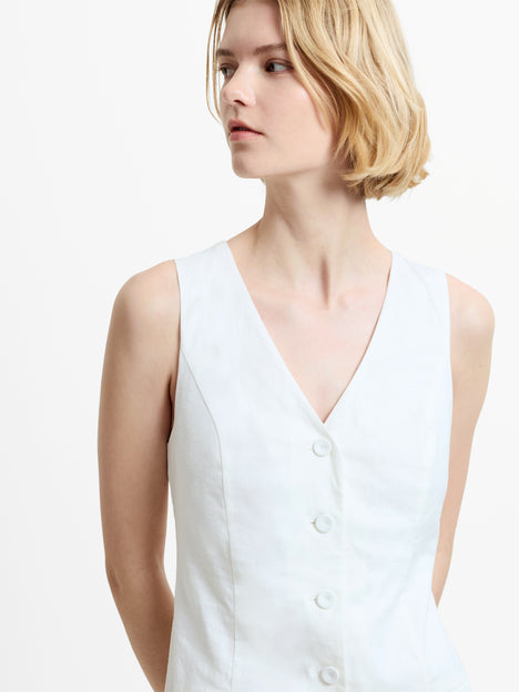Aspen Linen Sleeveless White A-Line Mini Dress
