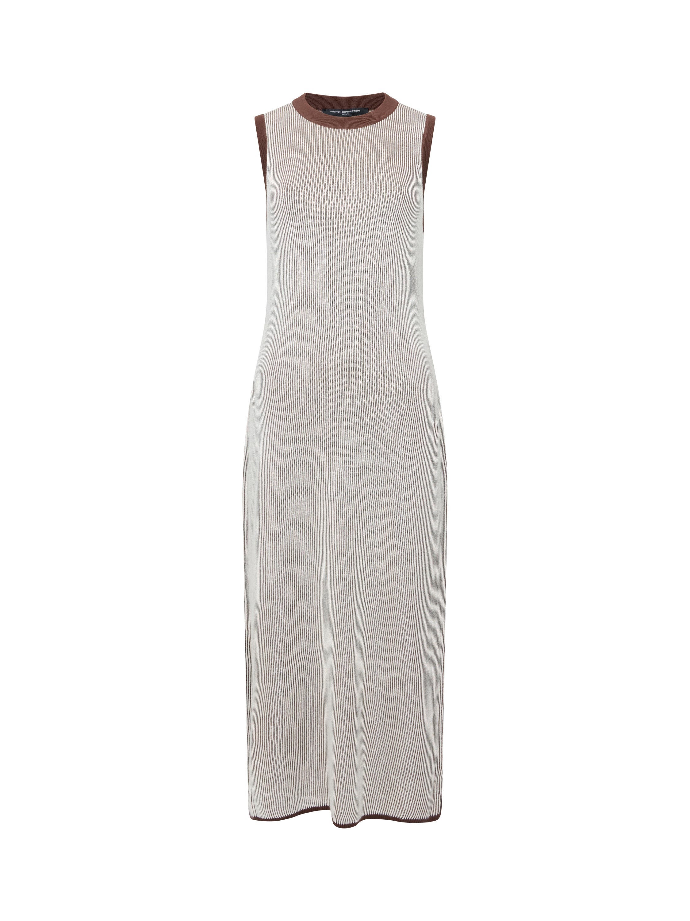 Naria Sleeveless Brown and Cream Striped Knit Midi Dress