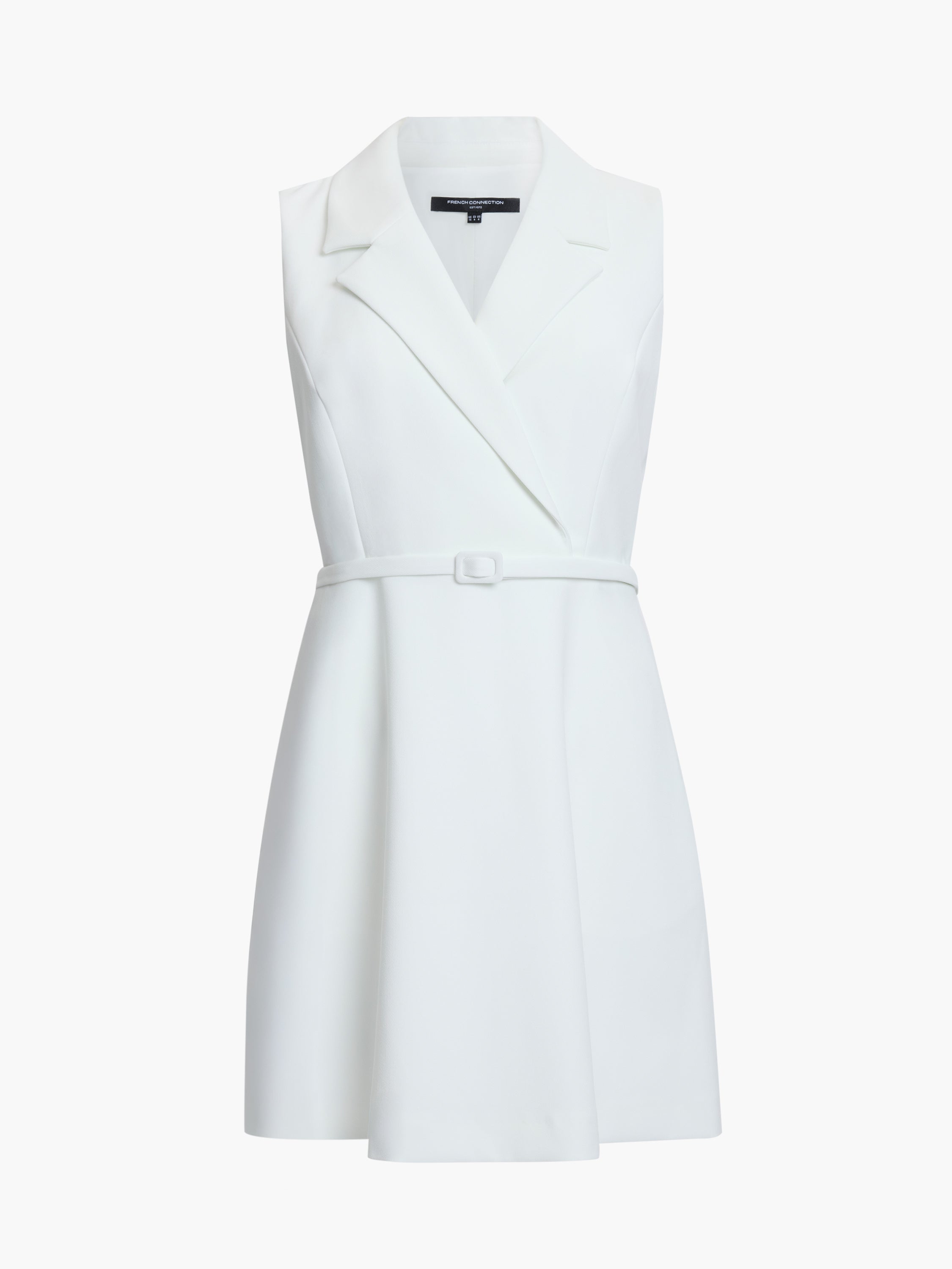 Azra Twill Belted Sleeveless White Mini Dress