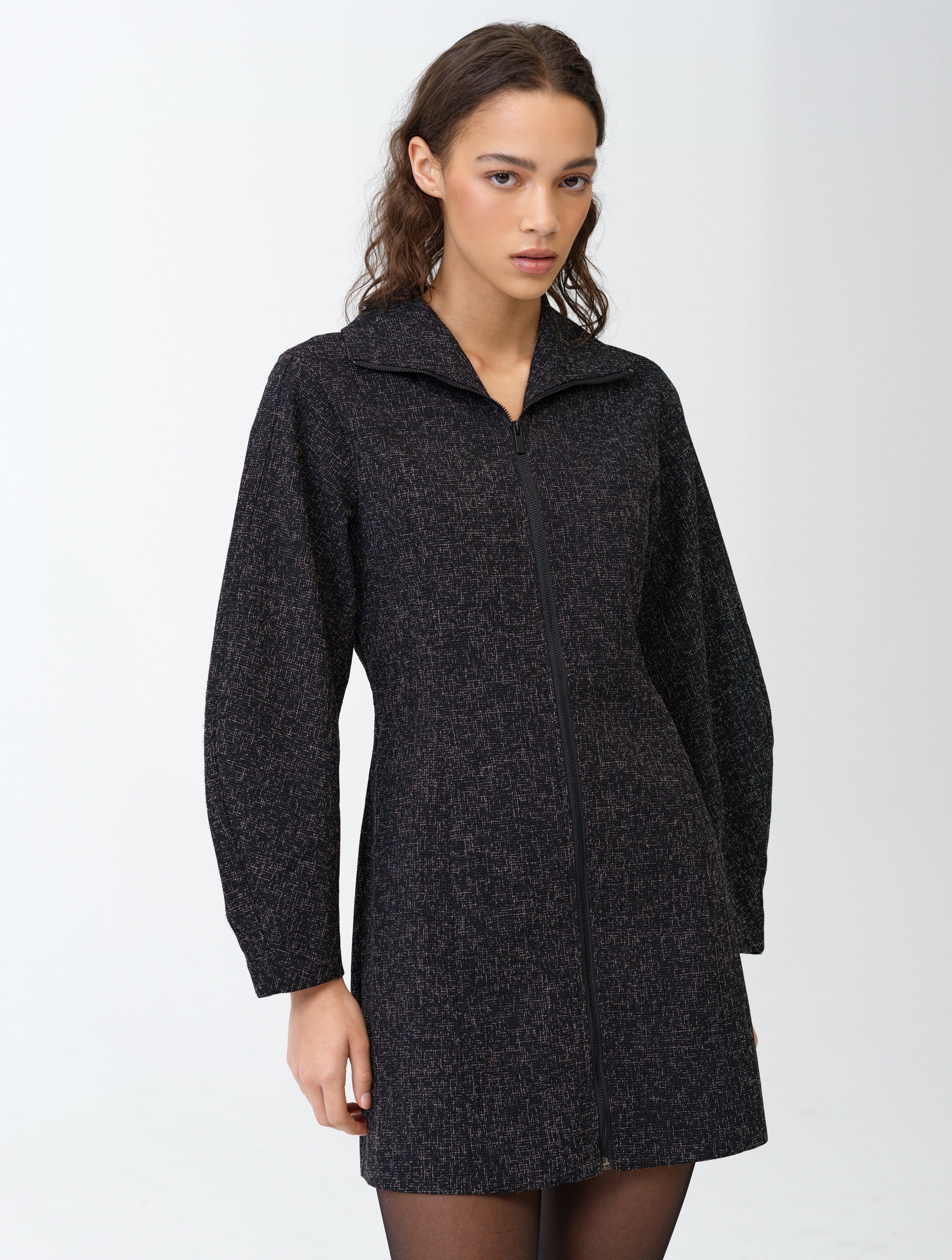 Alyssia Boucle Zip Through Mini Dress