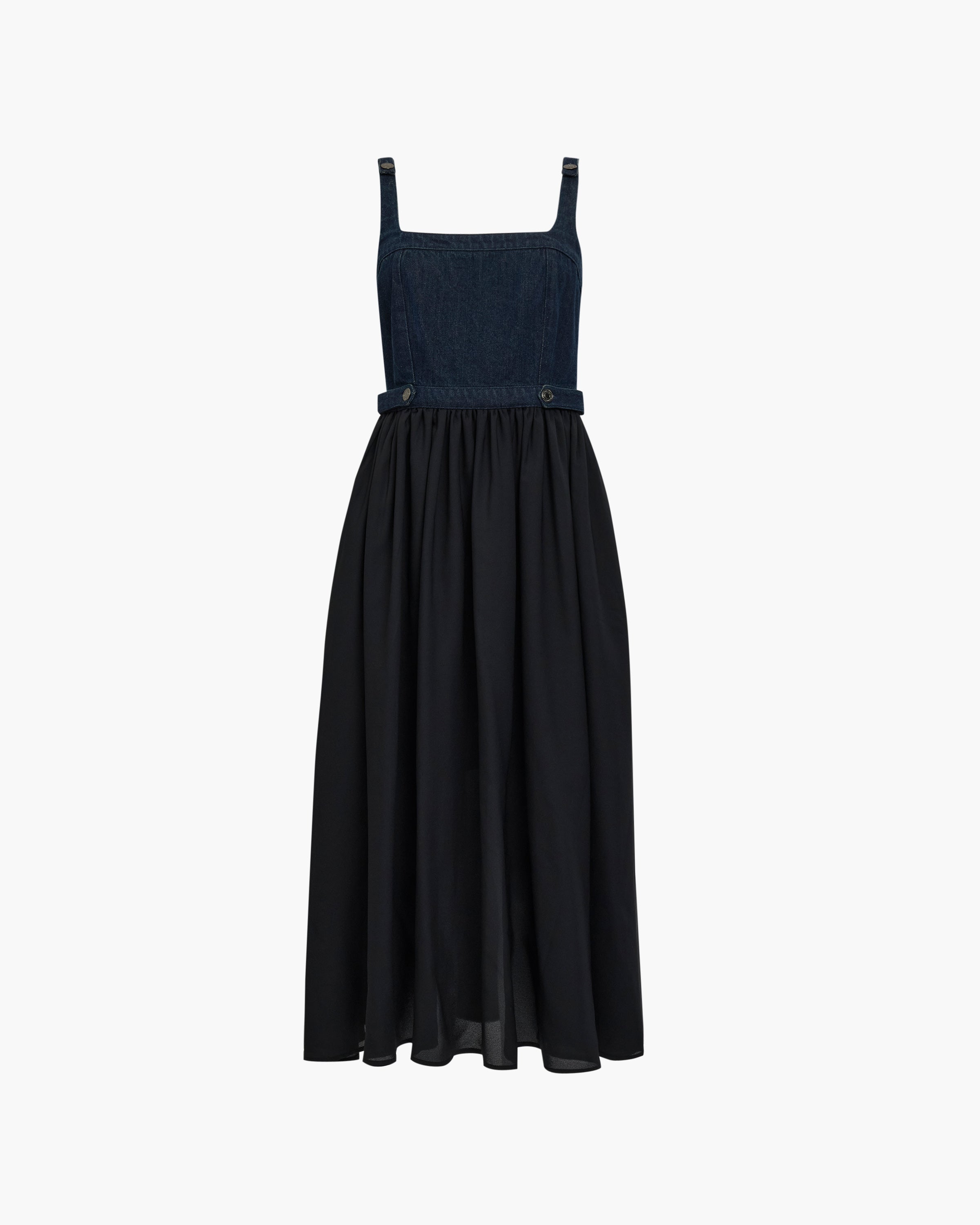 Leighton Denim Mix Square Neck Midi Dress