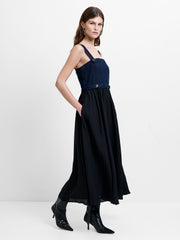 Leighton Denim Mix Square Neck Midi Dress