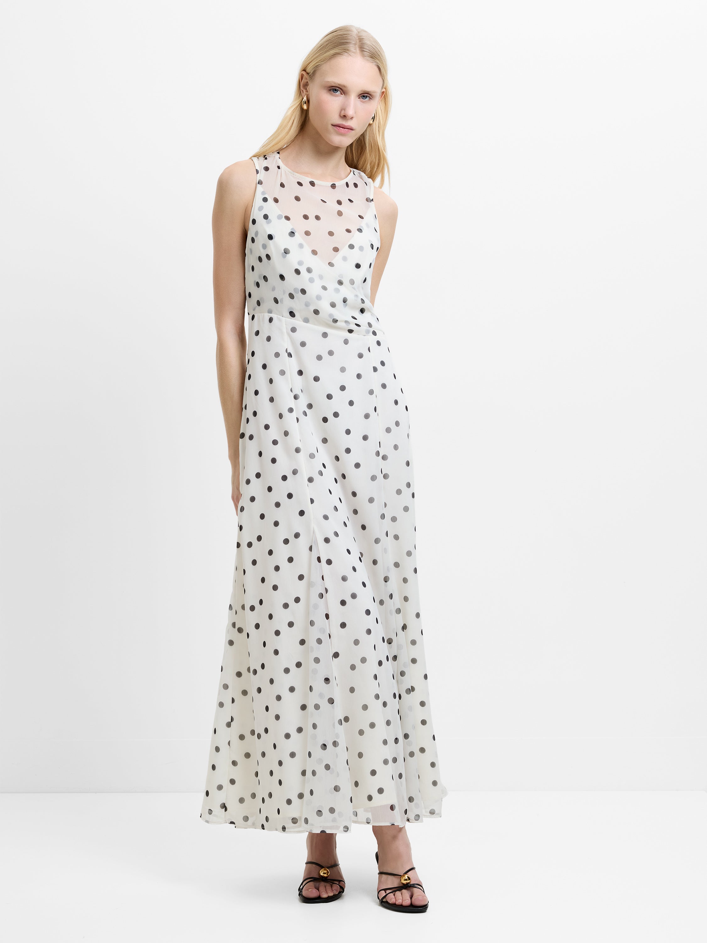 Emina Chiffon Monochrome Polka Dot Maxi Dress