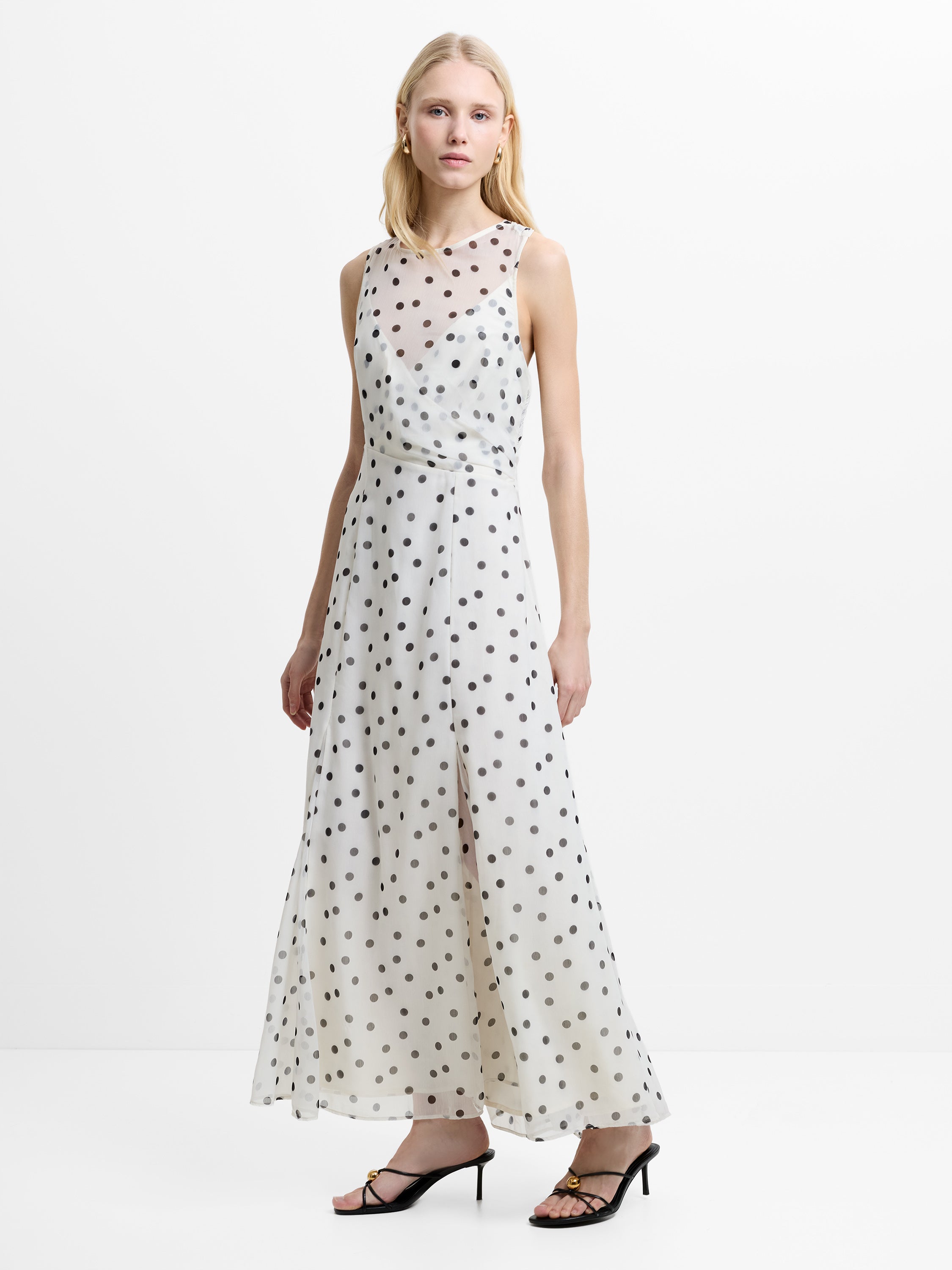 Emina Chiffon Monochrome Polka Dot Maxi Dress