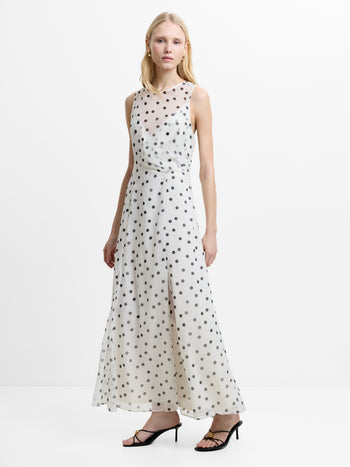 Emina Chiffon Monochrome Polka Dot Maxi Dress