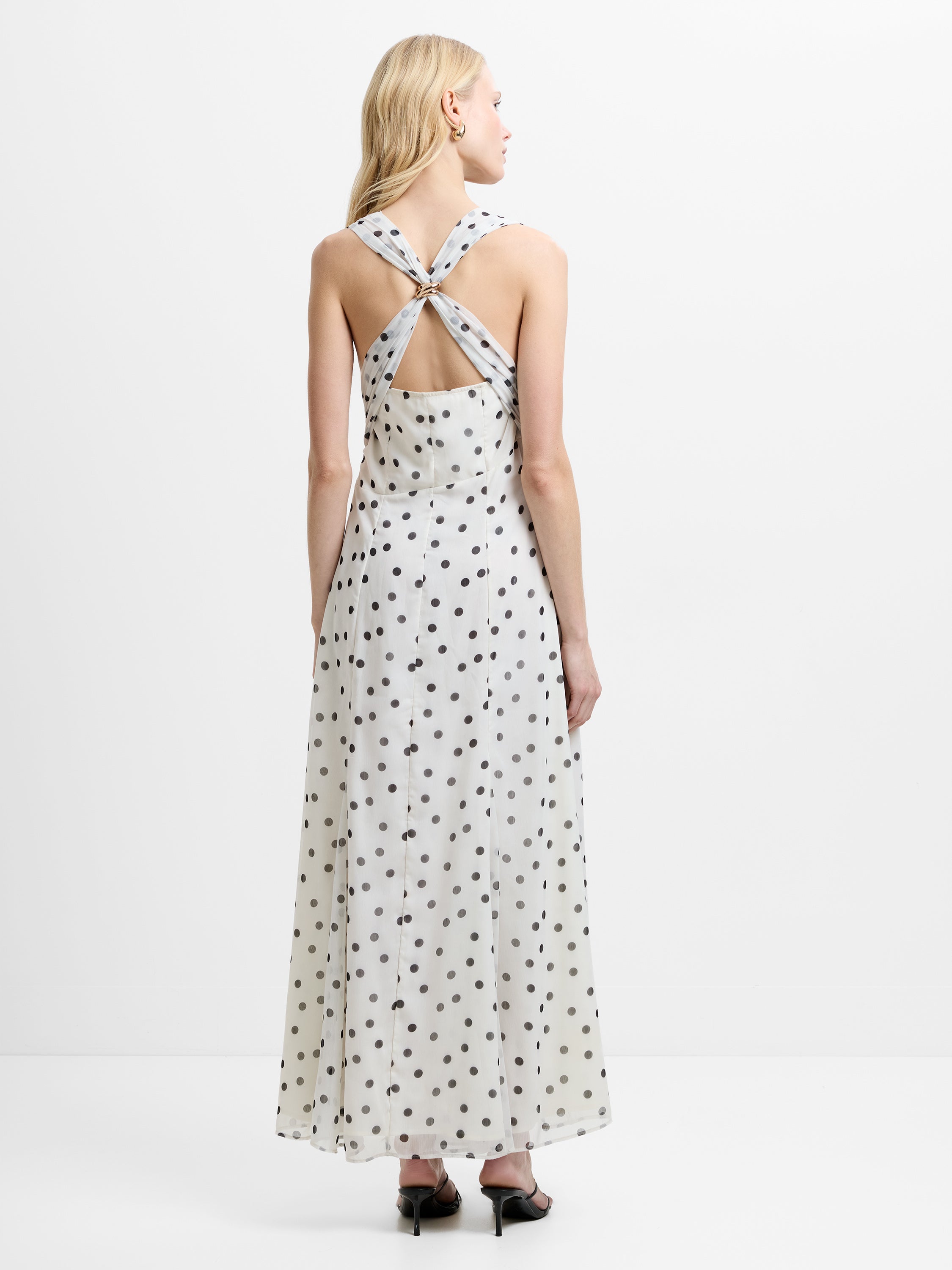 Emina Chiffon Monochrome Polka Dot Maxi Dress
