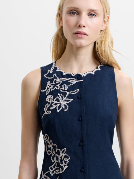 Calissa Floral Embroidered Navy Mini Dress