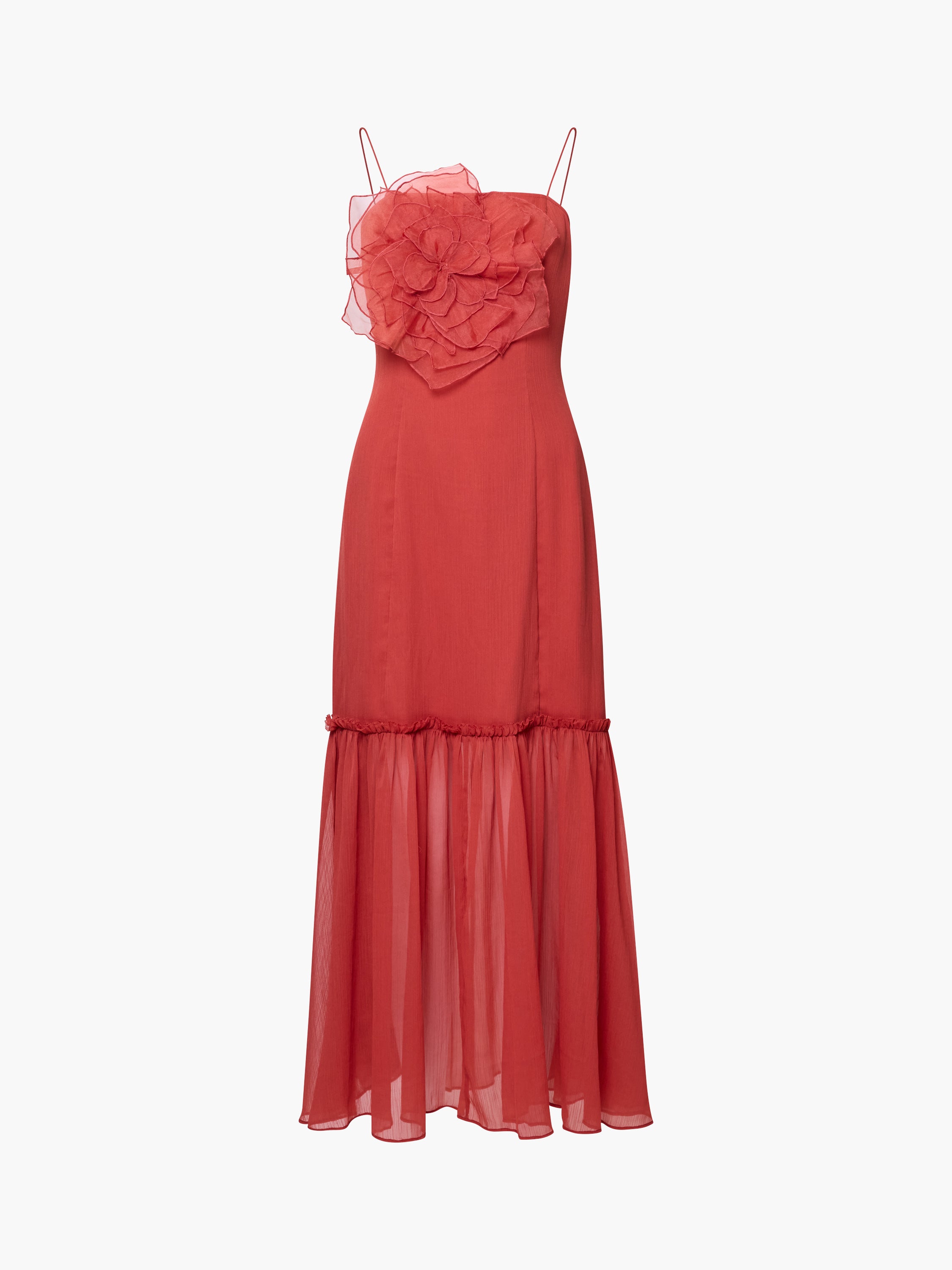 Emina Chiffon 3D Floral Red Maxi Dress