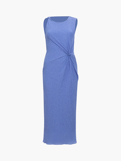 Kiama Plisse Side Twist Blue Midi Dress