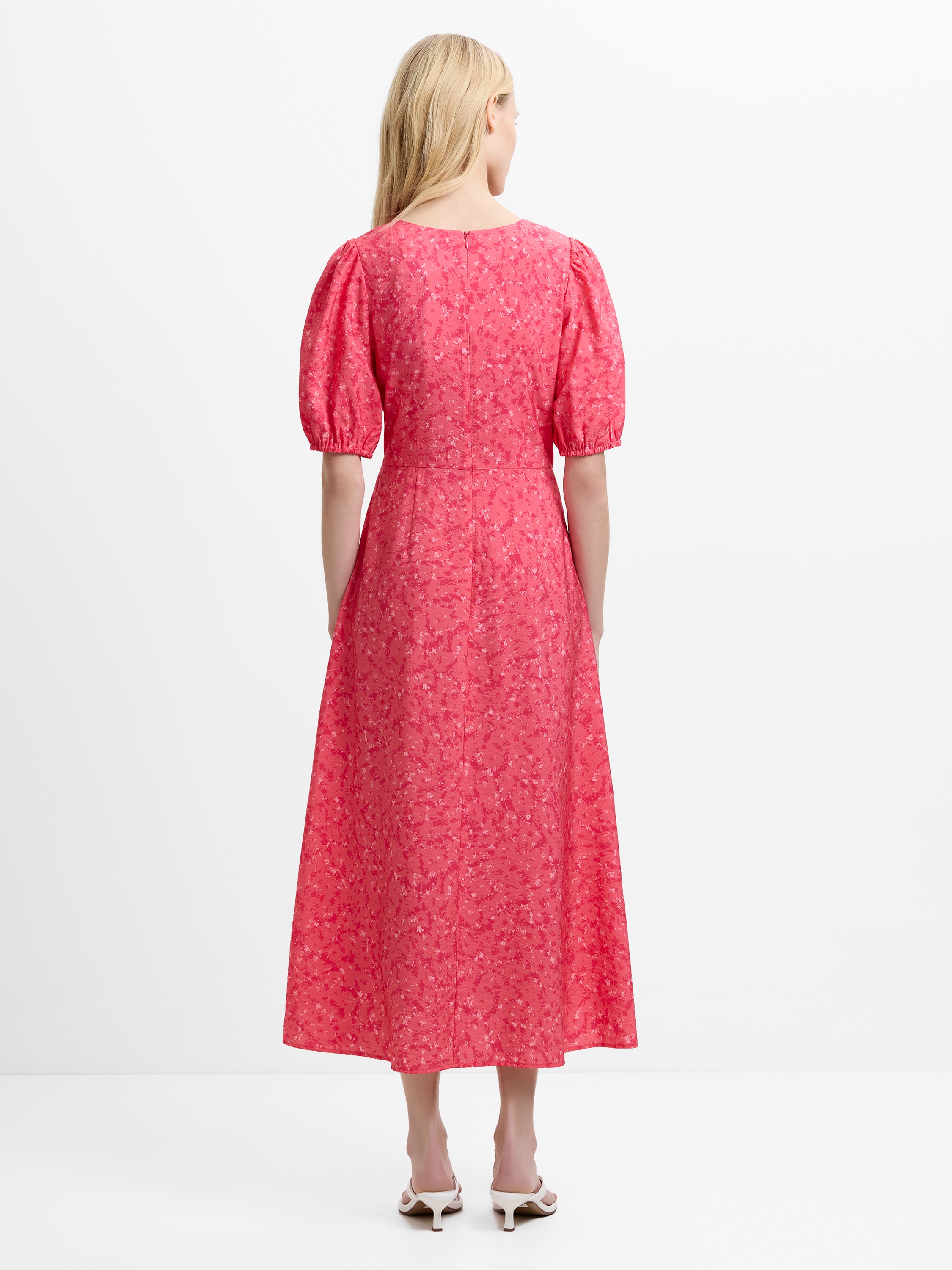 Melissa Floral Twist V Neck Pink Midi Dress