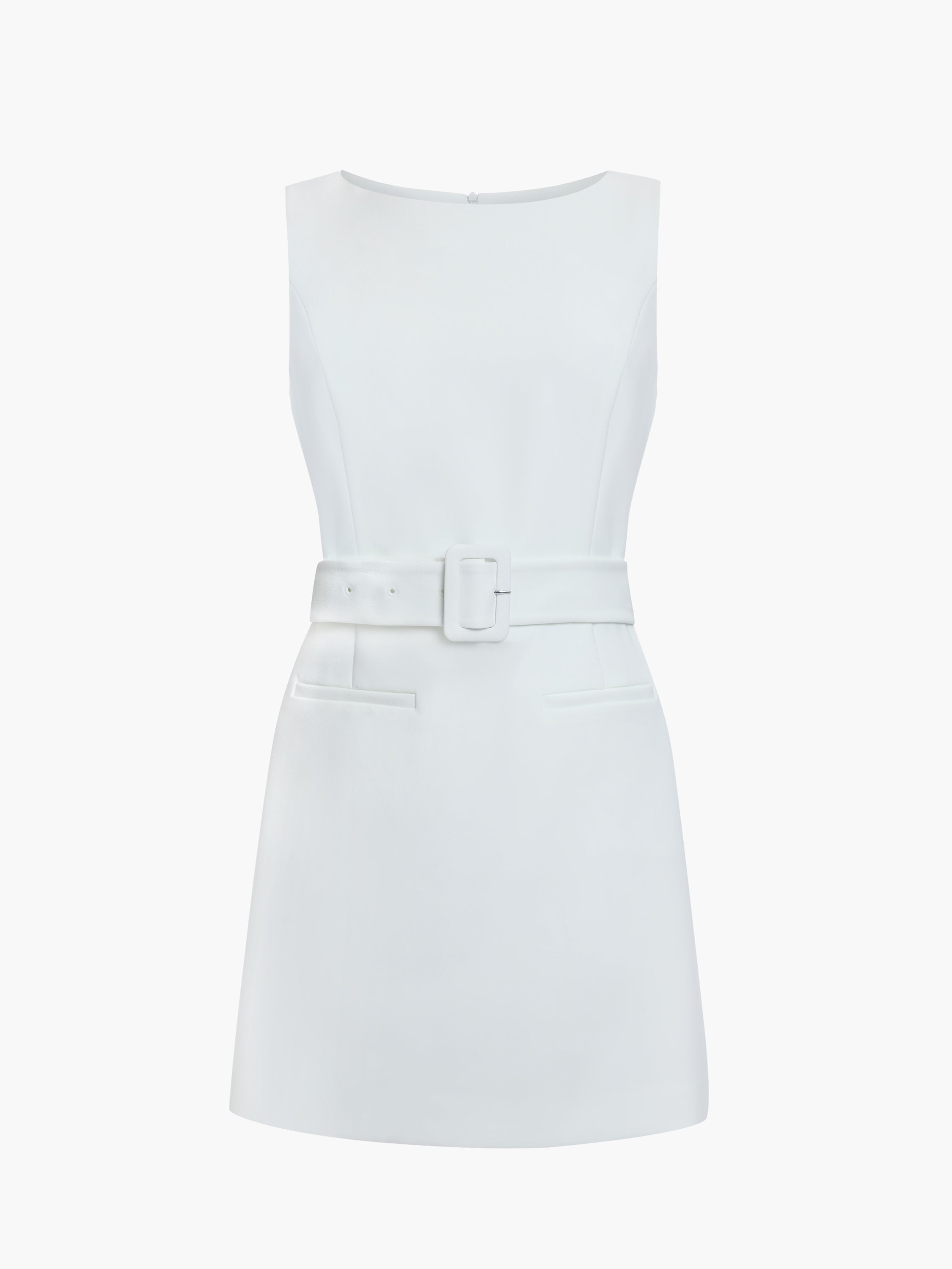 Azra Twill Tailored Belted White Mini Dress