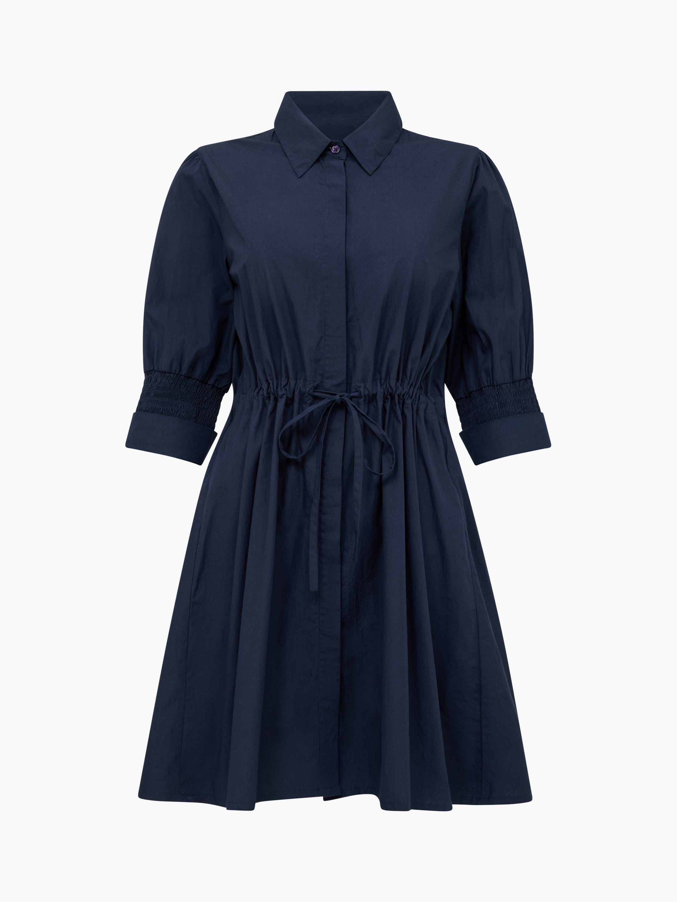 Cambria Cotton Cinched Waist Navy Mini Shirt Dress