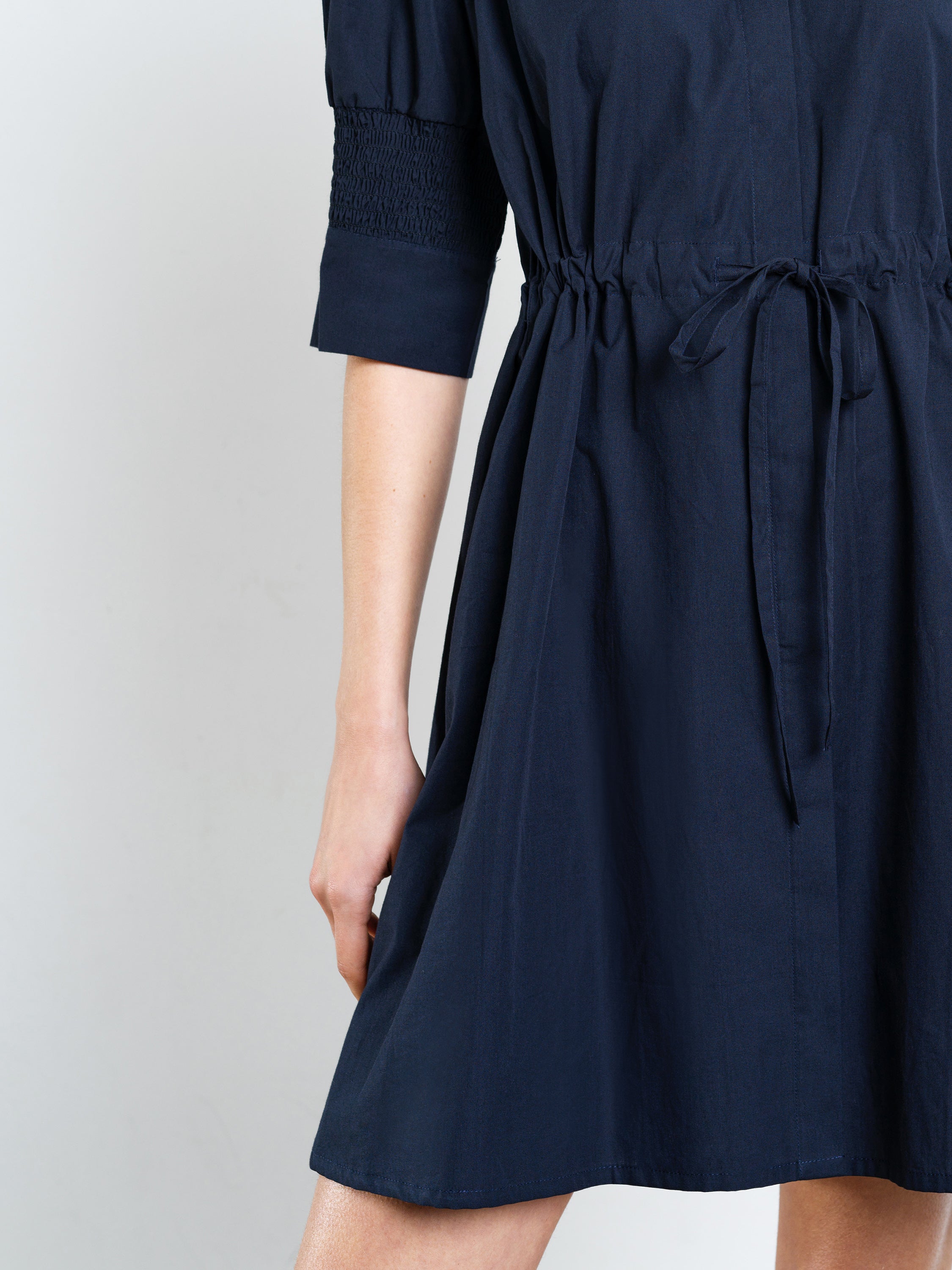 Cambria Cotton Cinched Waist Navy Mini Shirt Dress