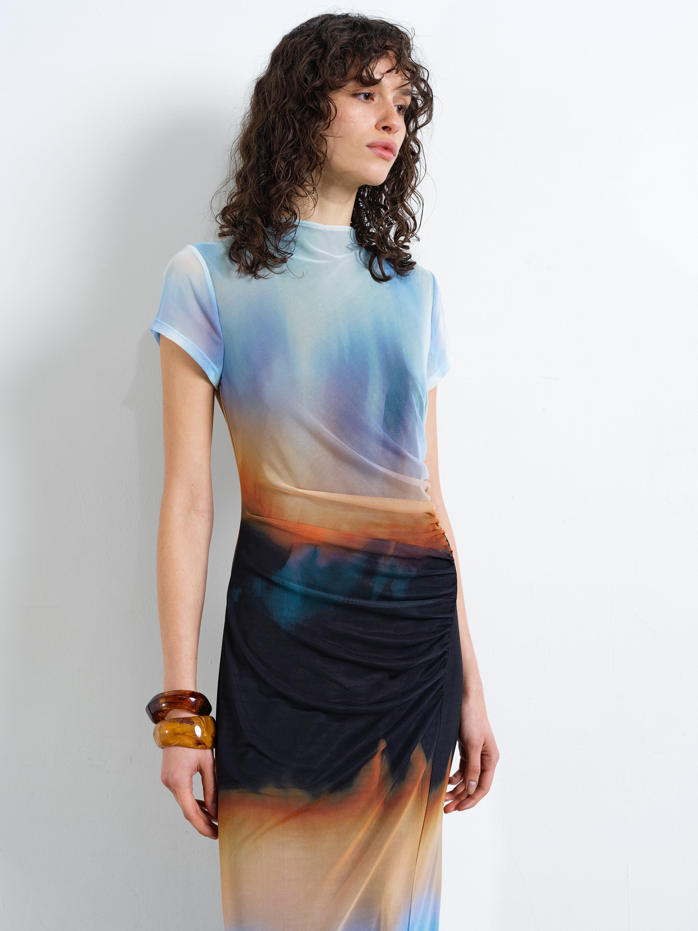 Marina Mesh Ombre Column Maxi Dress