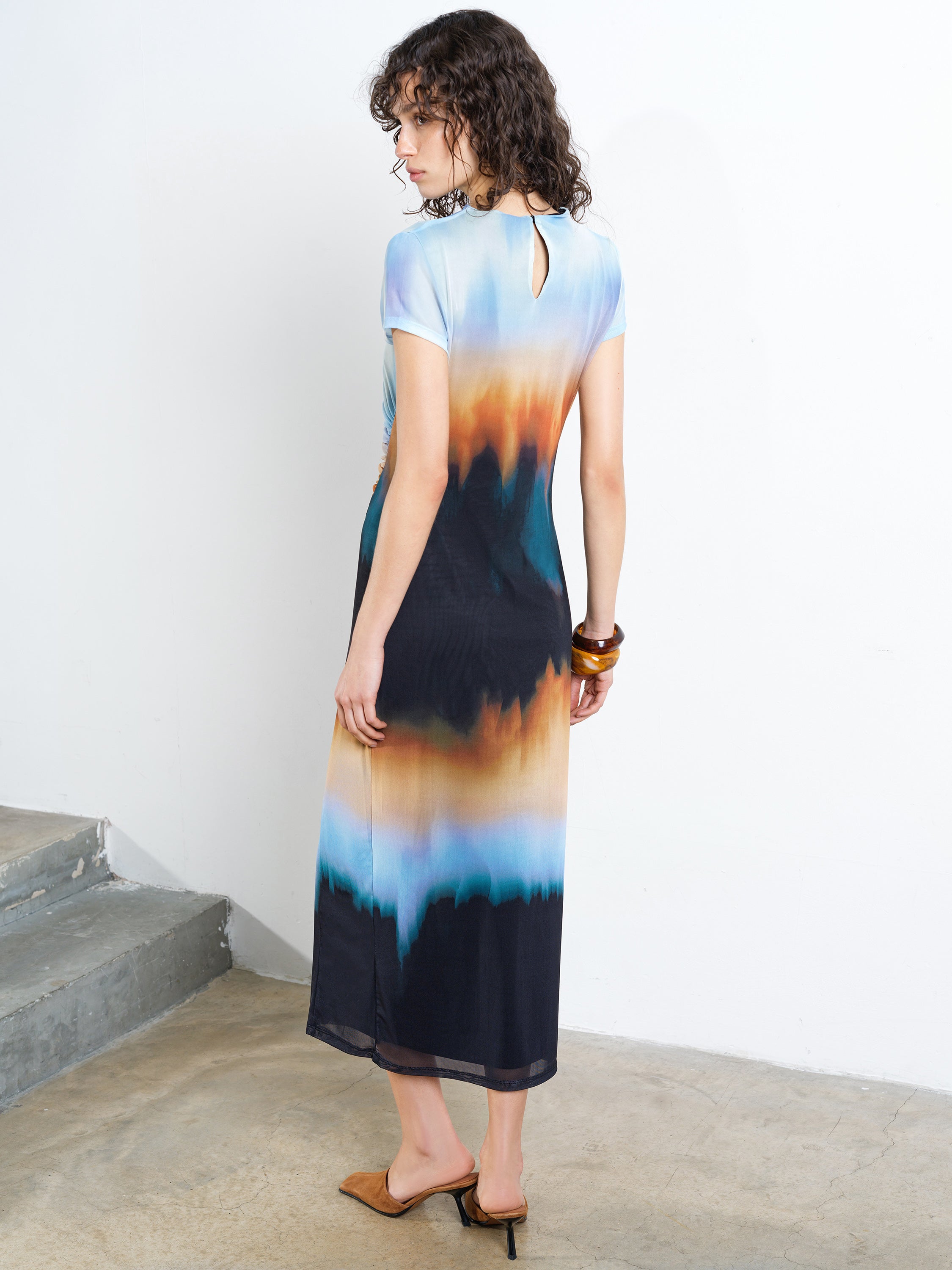Marina Mesh Ombre Column Maxi Dress