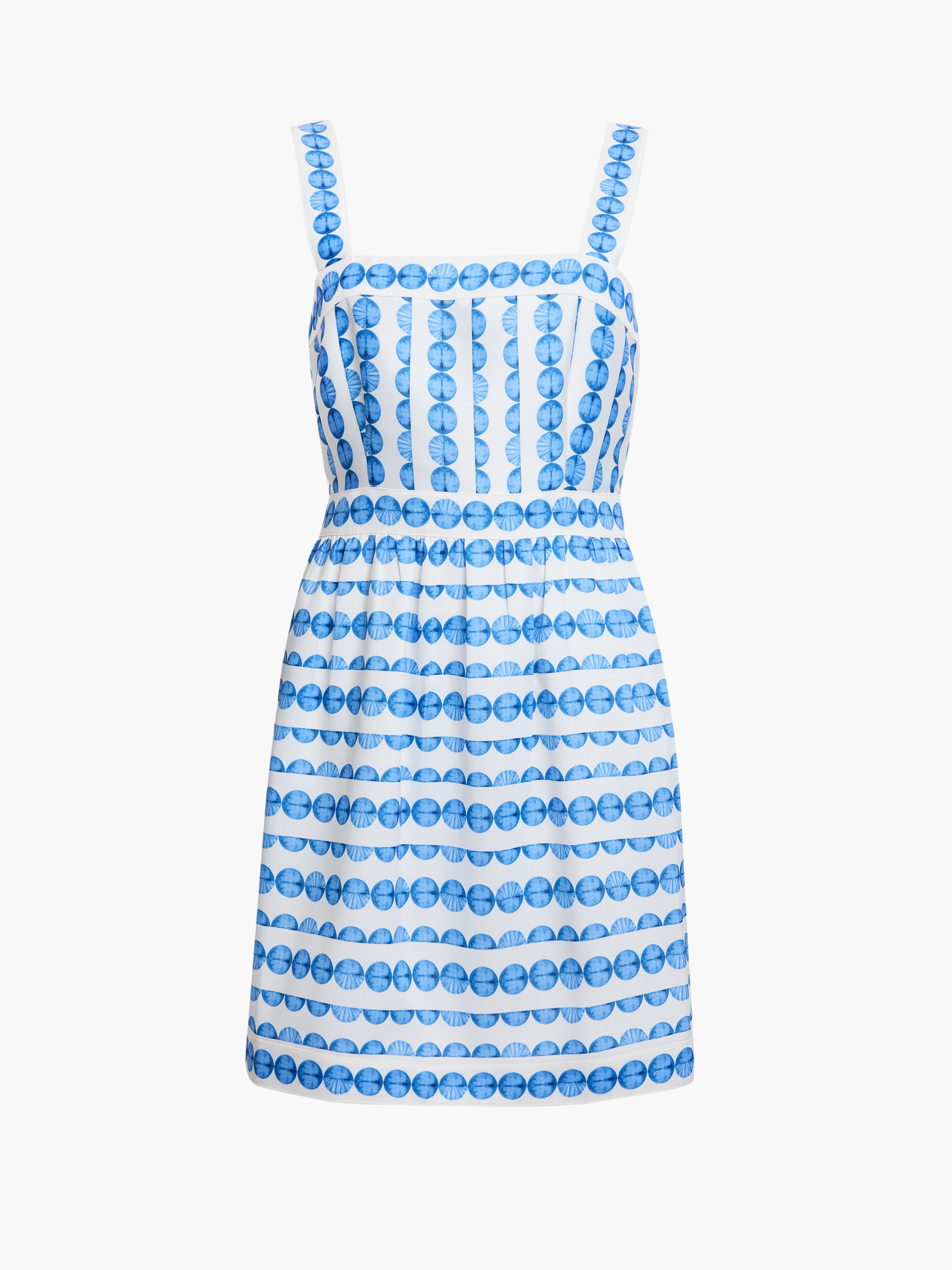 Structured Taffeta Blue Shell Print Mini Dress