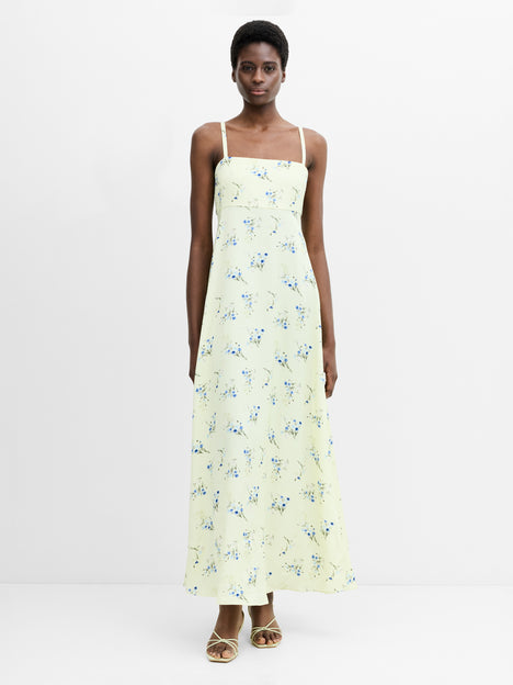 Ennis Eco Satin Square Neck Floral Maxi Dress