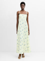 Ennis Eco Satin Square Neck Floral Maxi Dress